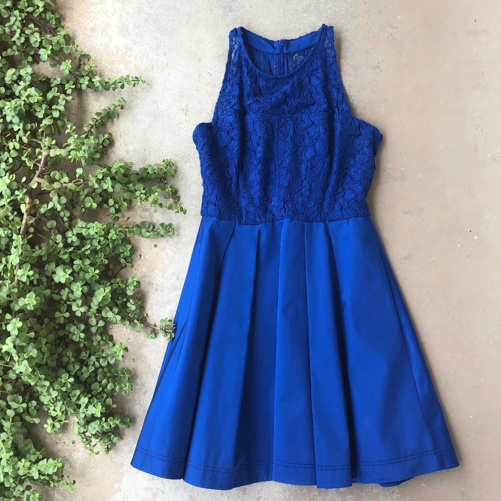 X Karen Millen Fit & Flare Blue Lace A-Line Dress